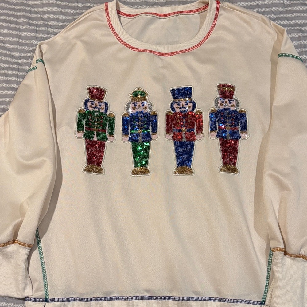 Cream Shirt with Sequin Nutcracker Design
